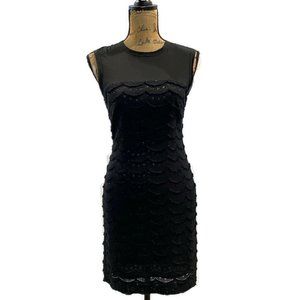 Nicole Miller 4 Dress Black Polka Dot Shimer Tier Chiffon Neck Sleeveless Formal